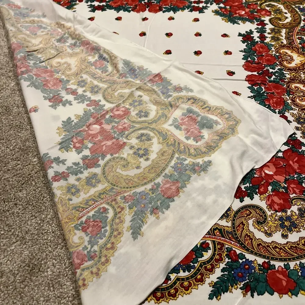 Vintage Portuguese Cotton Scarf Shawl Lenco Regional Original Folk Floral